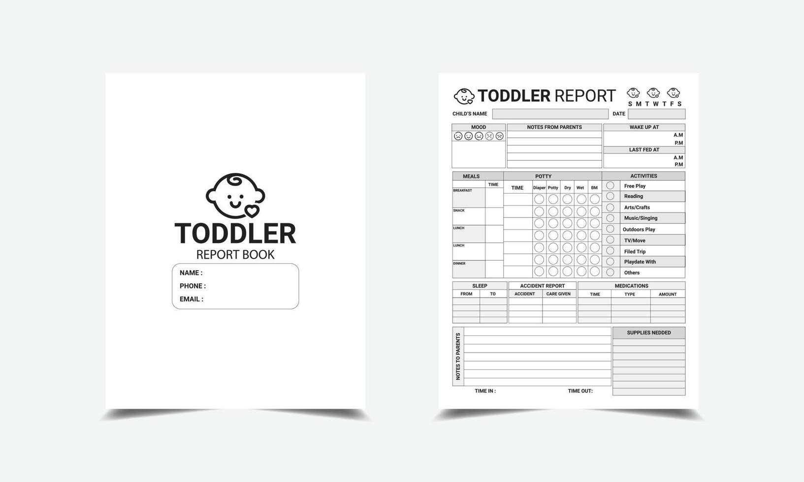 Toddler Report Book kdp interior vector