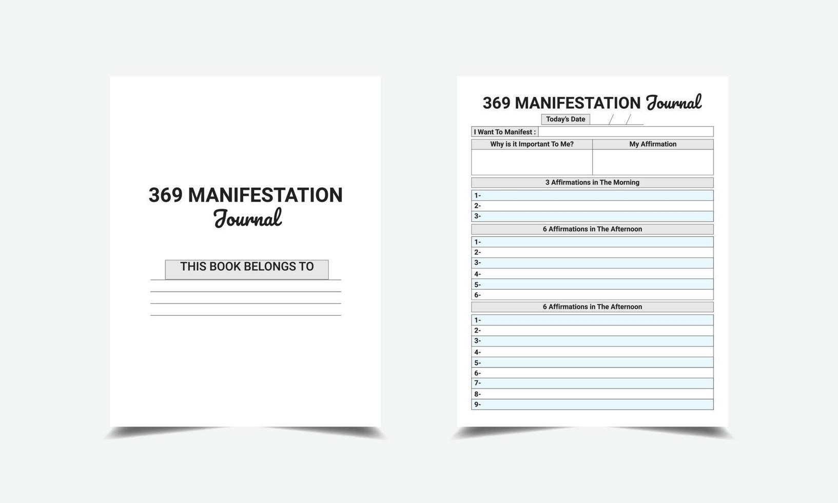 369 Manifestation Journal logbook planner template design for Low content KDP interior vector