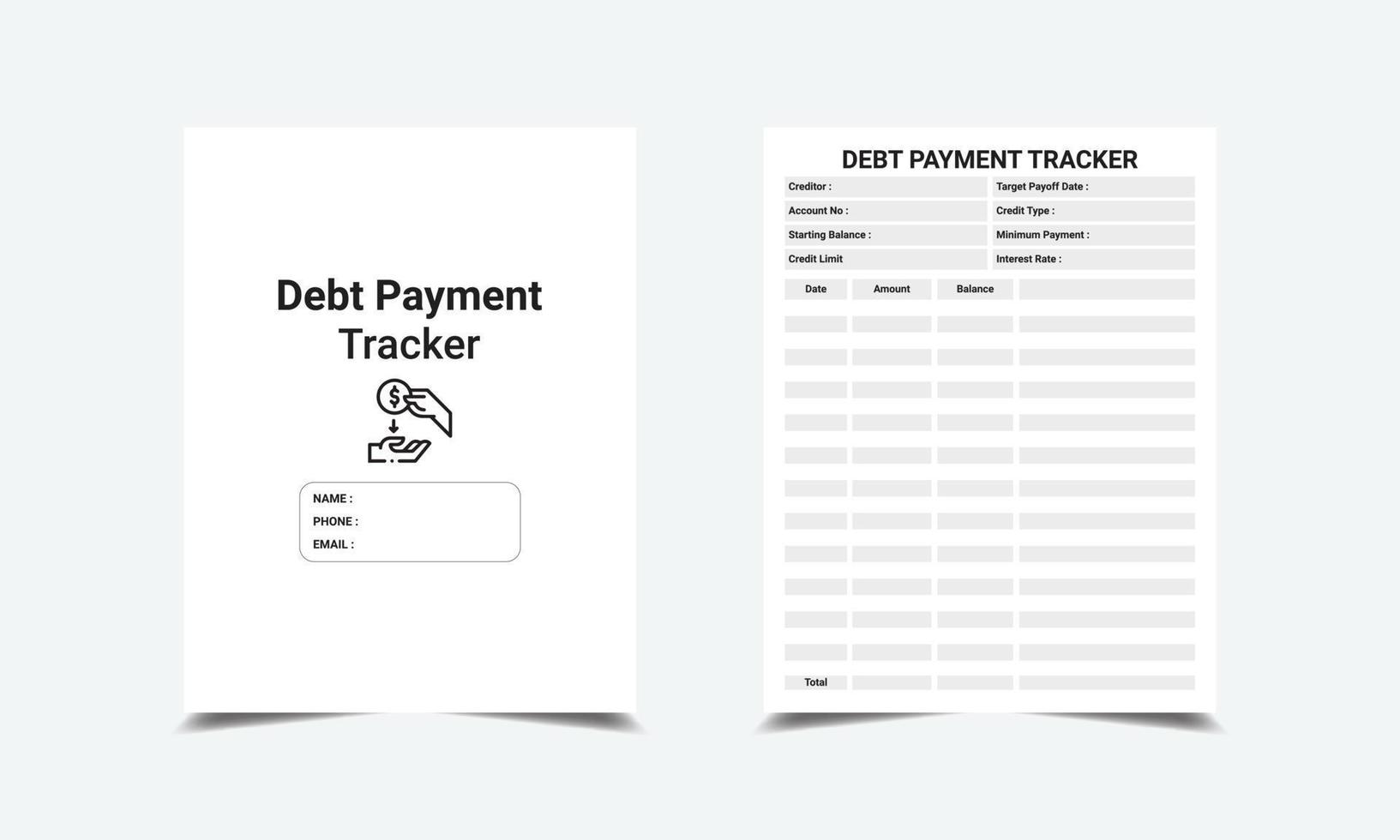deuda pago rastreador kdp interior, banco préstamo pago rastreador cuaderno interior vector