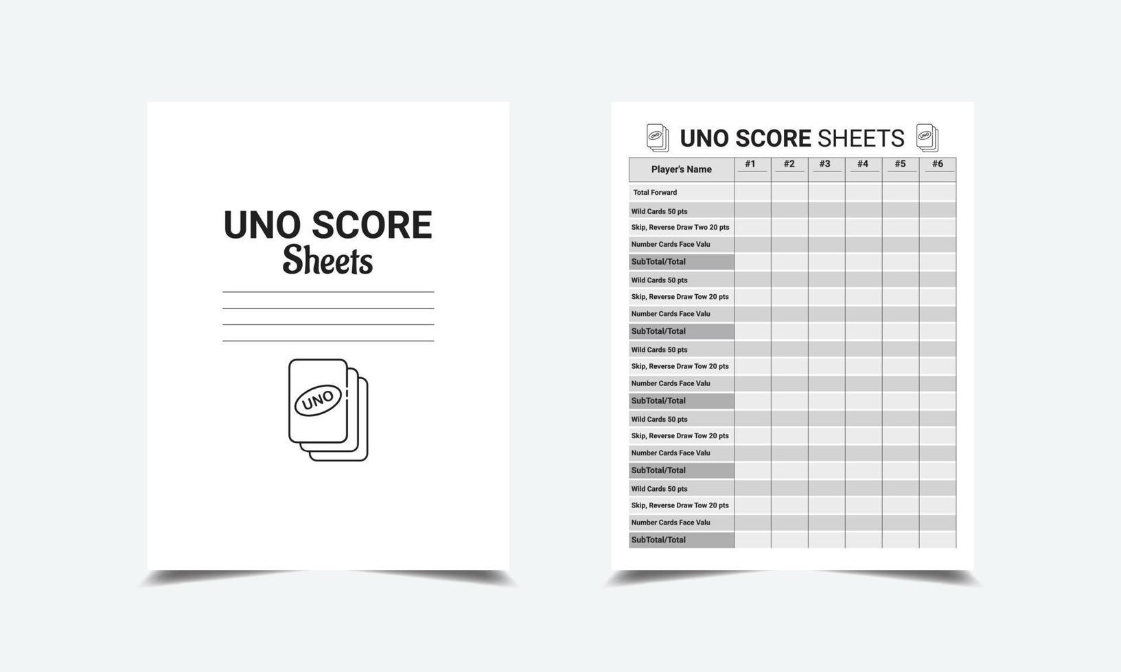 Uno Score Sheets logbook planner template design for Low content KDP interior vector