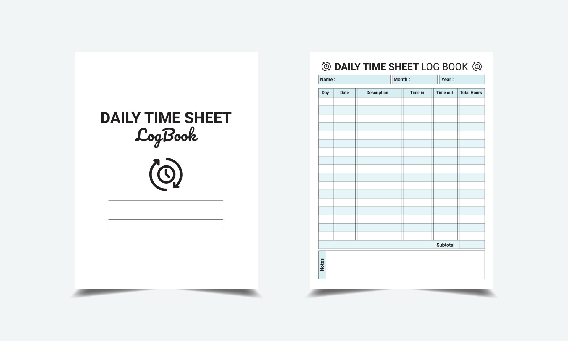 Daily Time Sheet logbook planner template design for Low content KDP