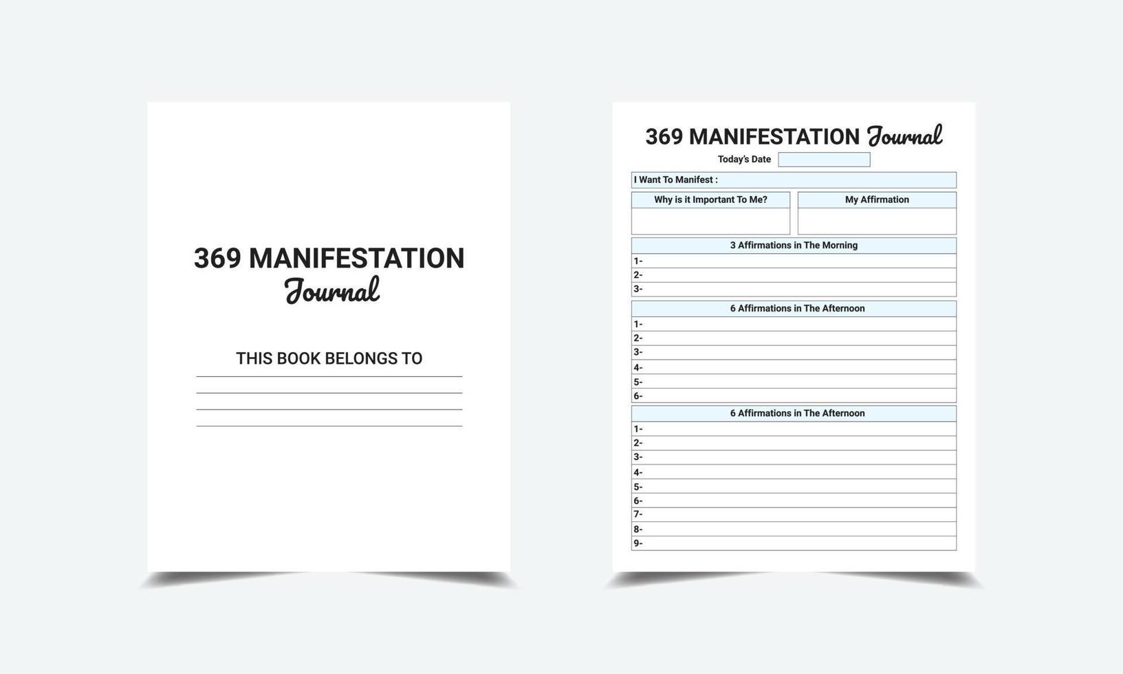 369 Manifestation Journal logbook planner template design for Low content KDP interior vector