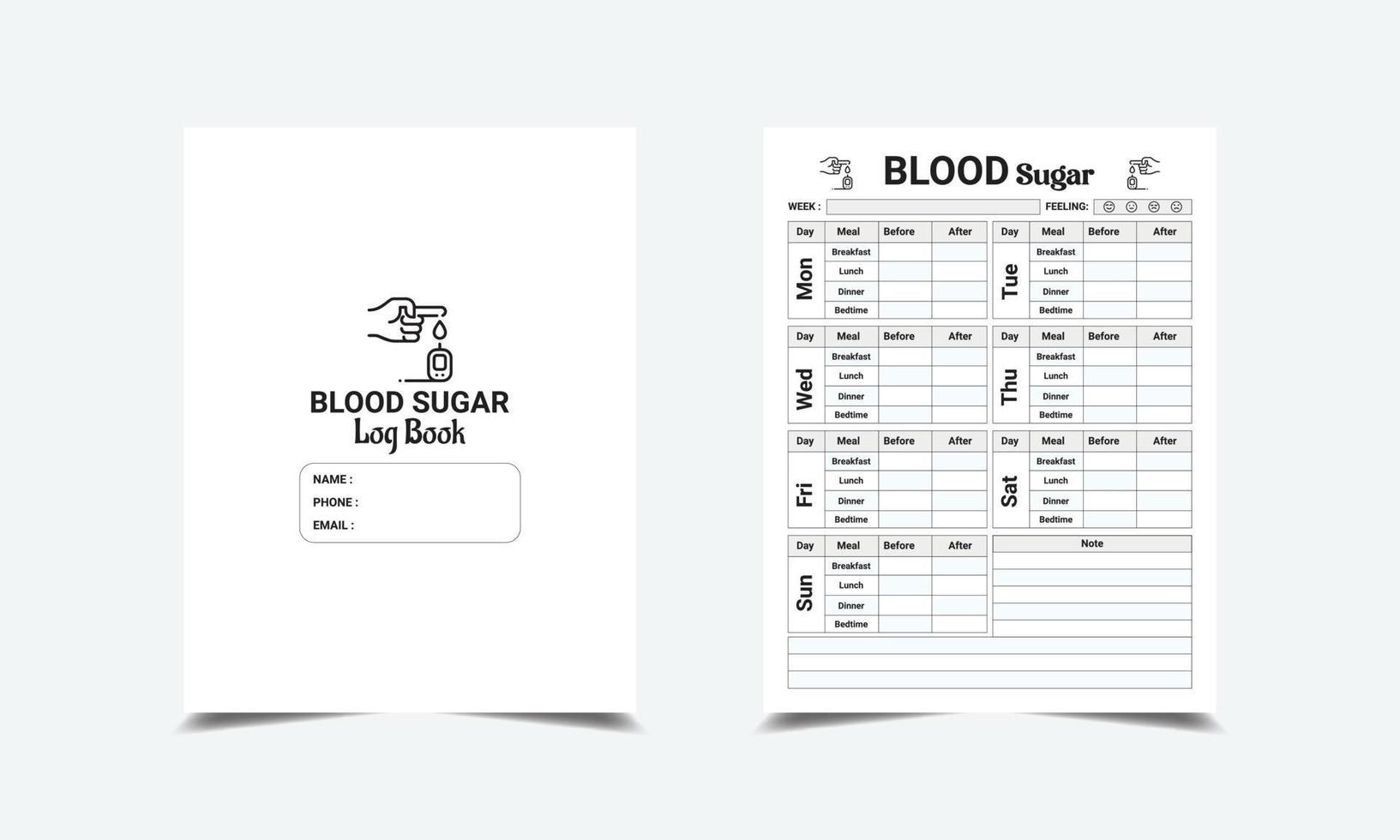 Blood Sugar Log Book KDP interior, Blood Sugar Log Book Tracker Journal vector