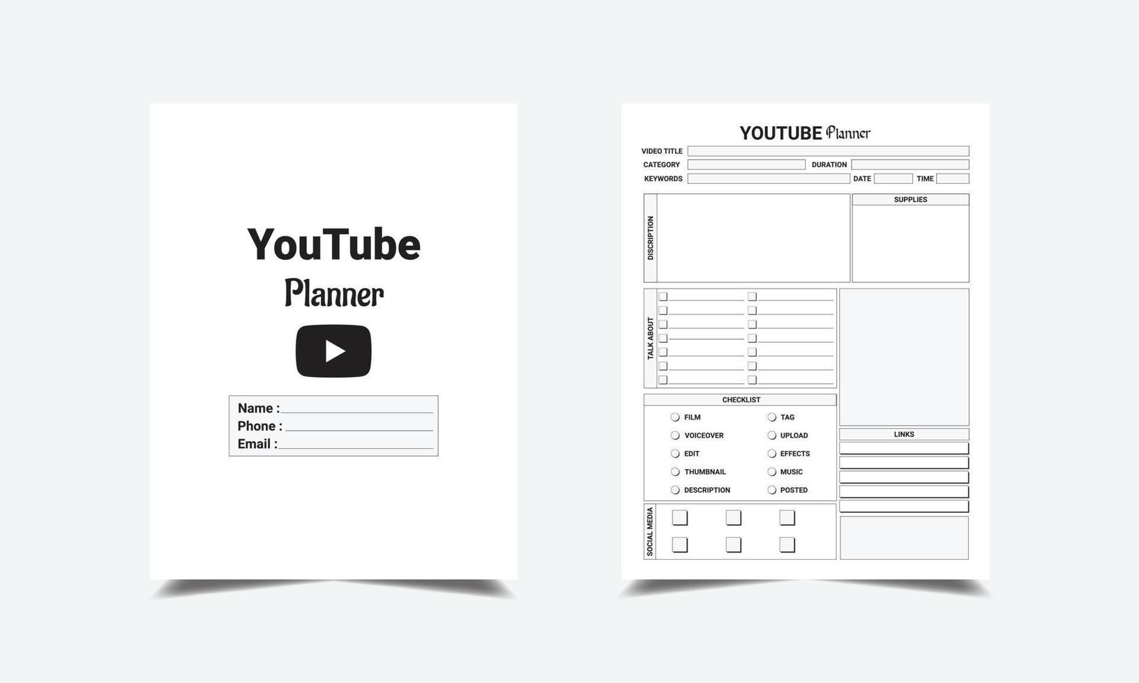 YouTube Planner kdp interior, Youtube planner template KDP interior vector