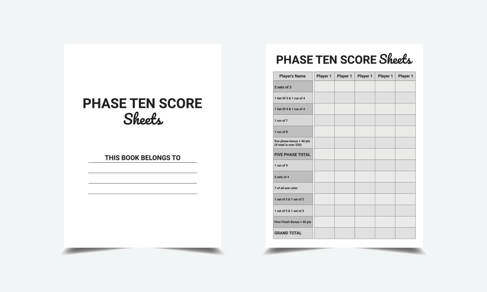 WebPhase 10 Score Sheet logbook planner template design for Low content KDP interior vector