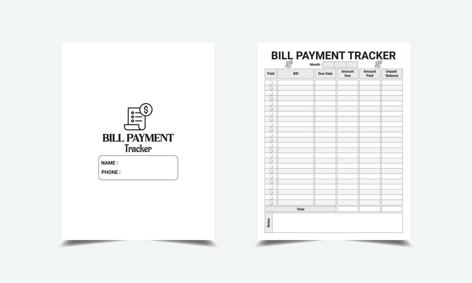 Monthly Bill Payment Tracker kdp interior vector