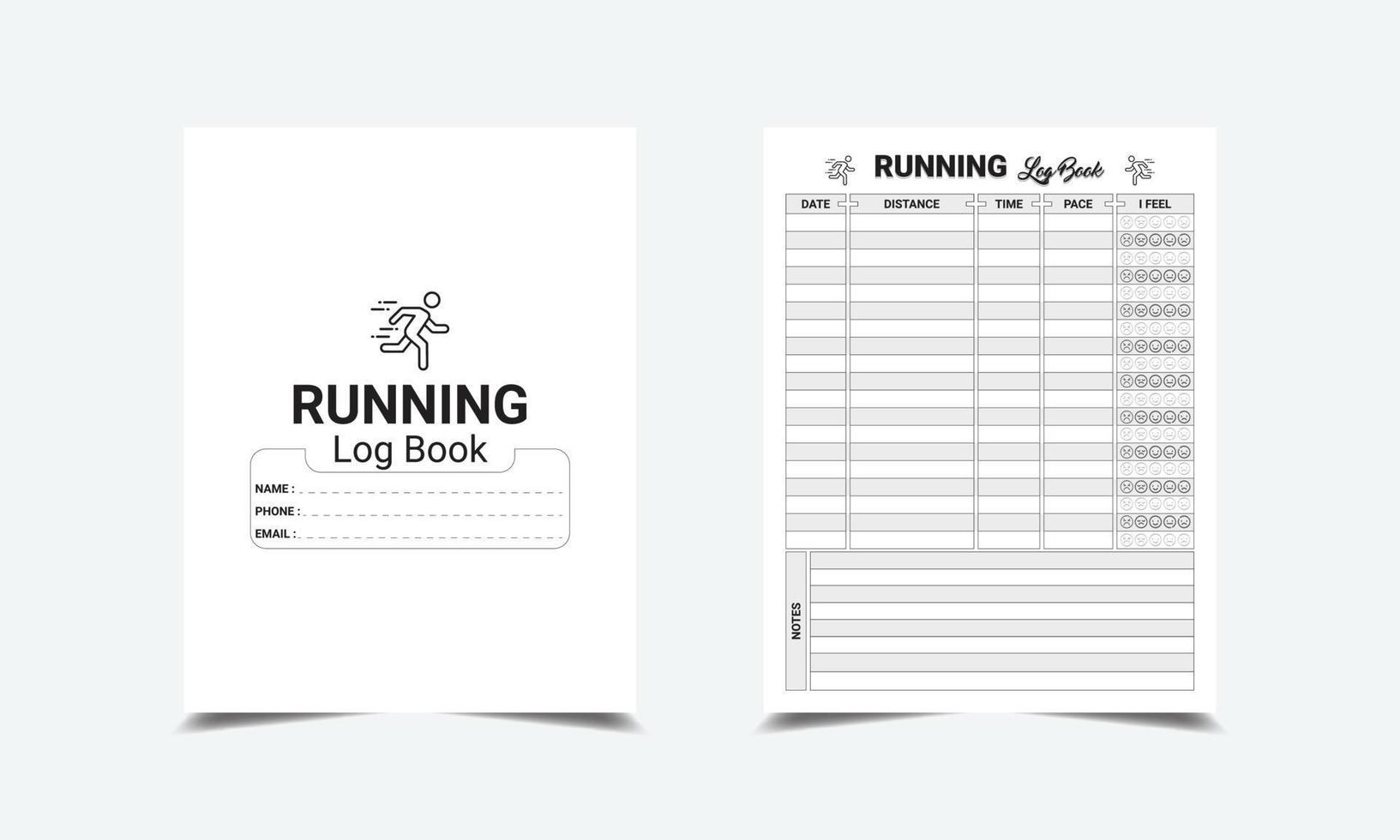 Running Log Book kdp interior. Weekly exercise tracker journal template vector