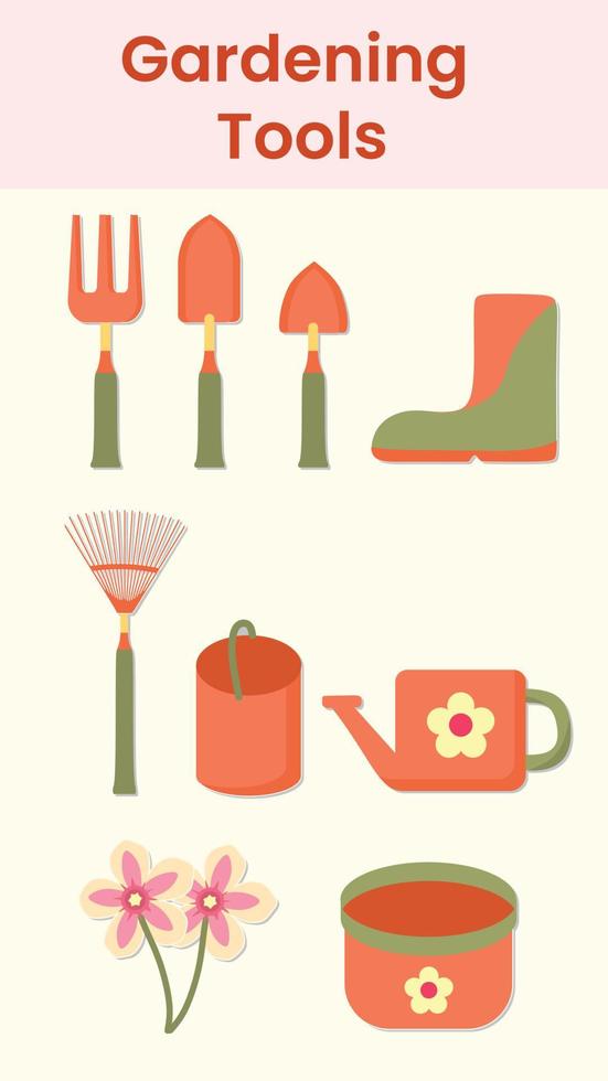 Gardening equipment and planting flowers in the yard vector