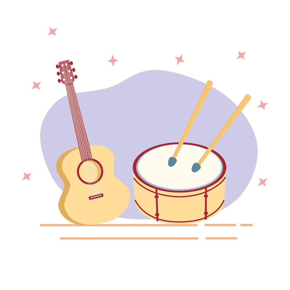 Music instruments guitar and drum for your music theme vector