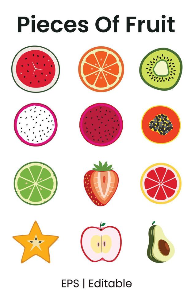 Pieces of fruit with watermelon. orange, kiwi, strawberry and others vector