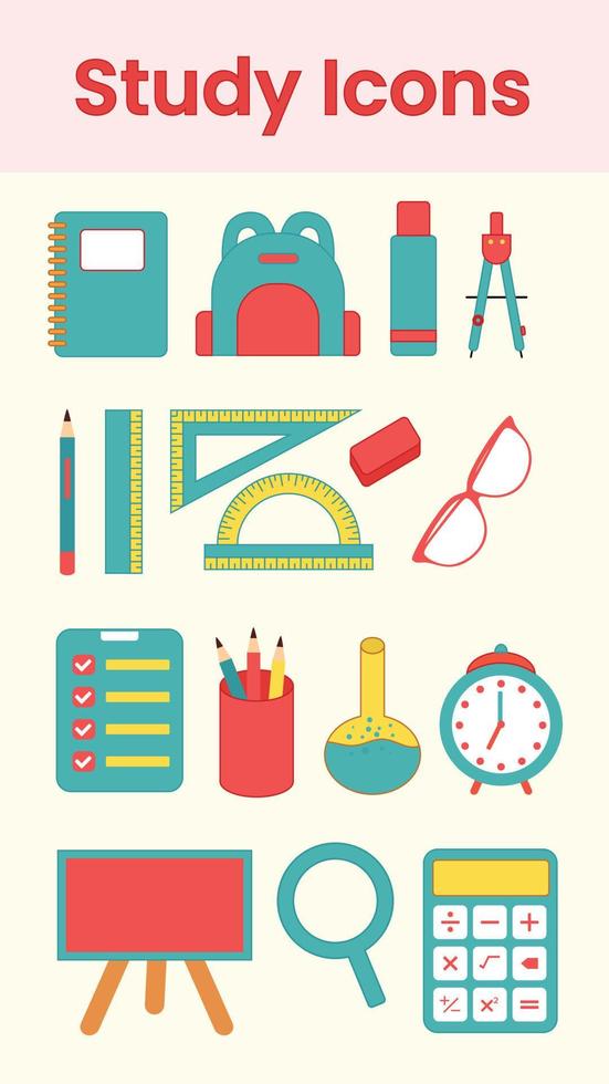 Study icons illustration for elementary, junior and senior high school or collage. vector