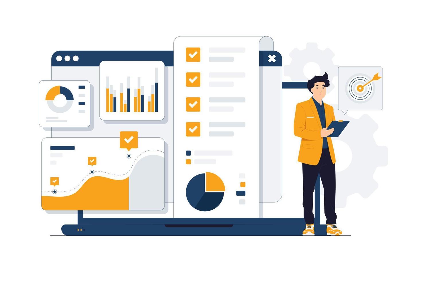 statistical and Data analysis for business finance investment chart to analyzing growth, Site stats, Data inform, Statistics, monitoring financial reports and investments concept illustration vector