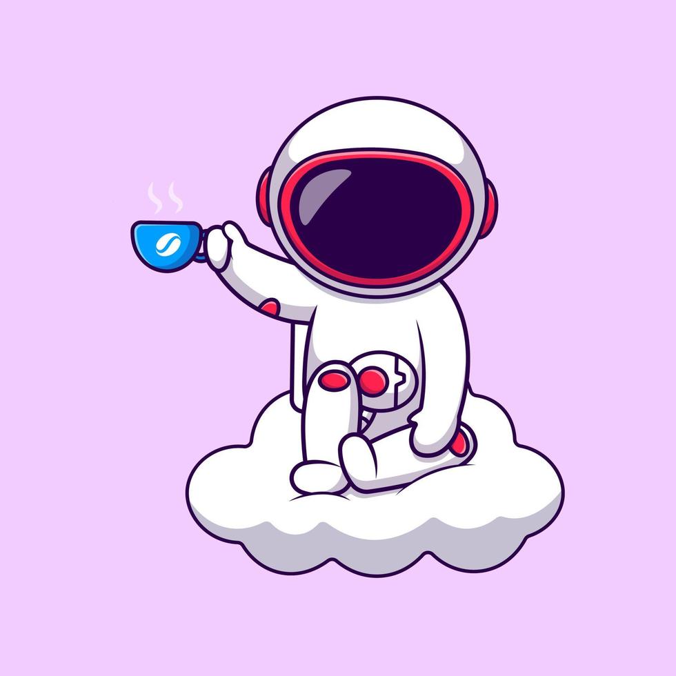 linda astronauta bebida caliente café en nube dibujos animados vector íconos ilustración. plano dibujos animados concepto. adecuado para ninguna creativo proyecto.