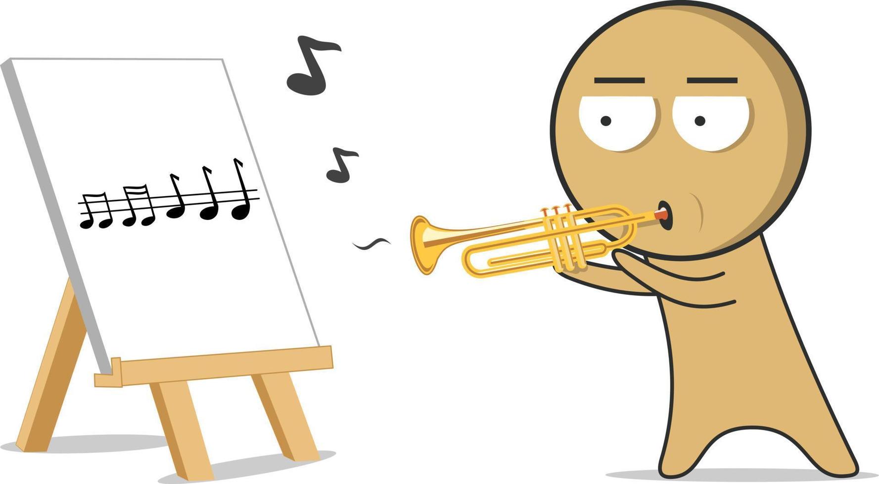 The boy plays the trumpet according to the notes vector
