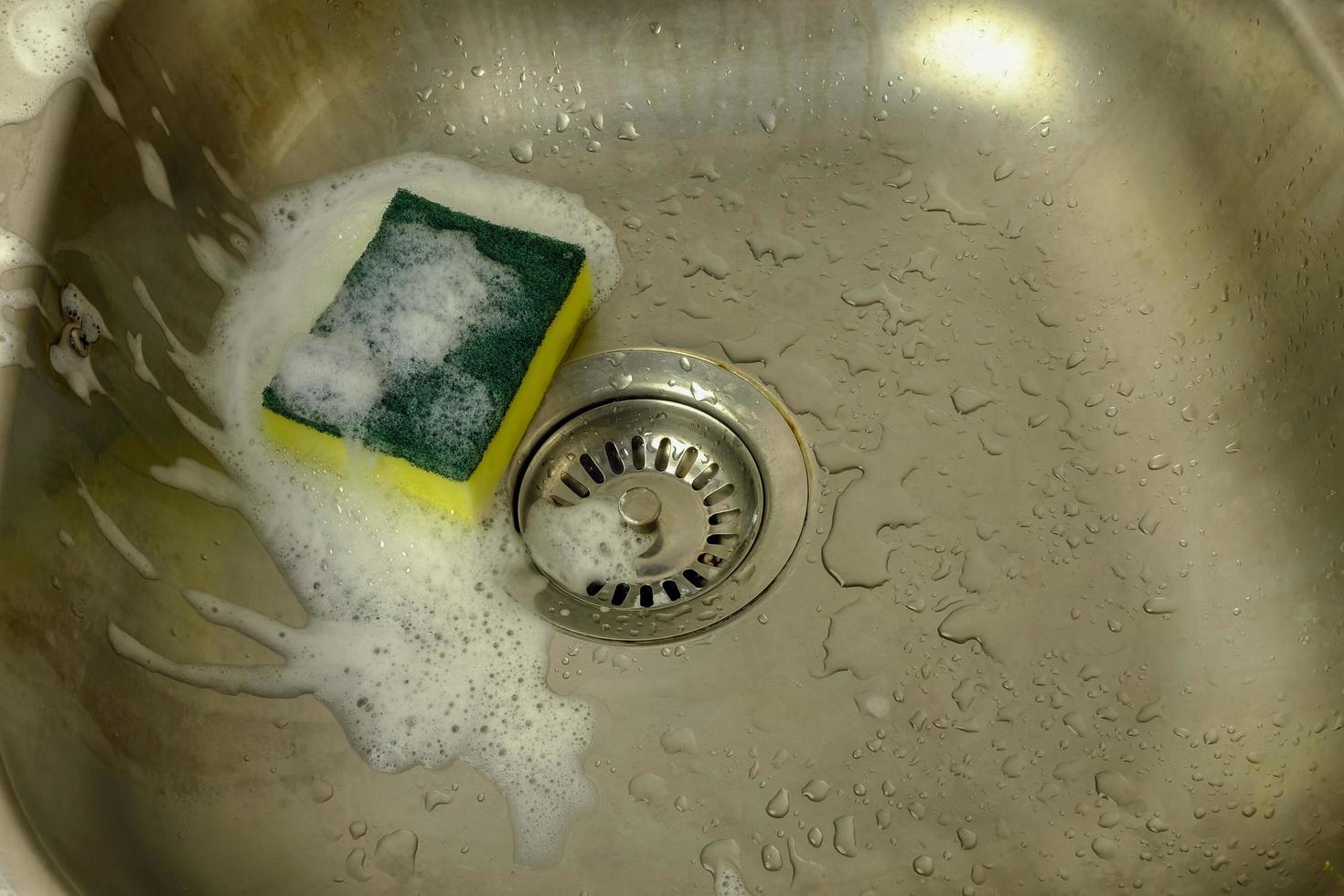 cleaning sponge with foam on sink photo