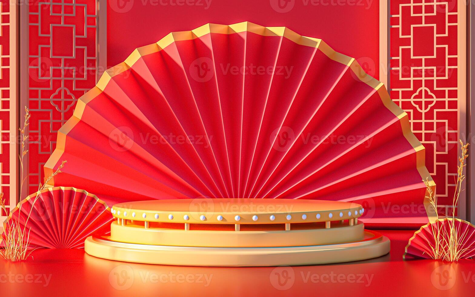 3D rendering red Chinese style product booth background photo