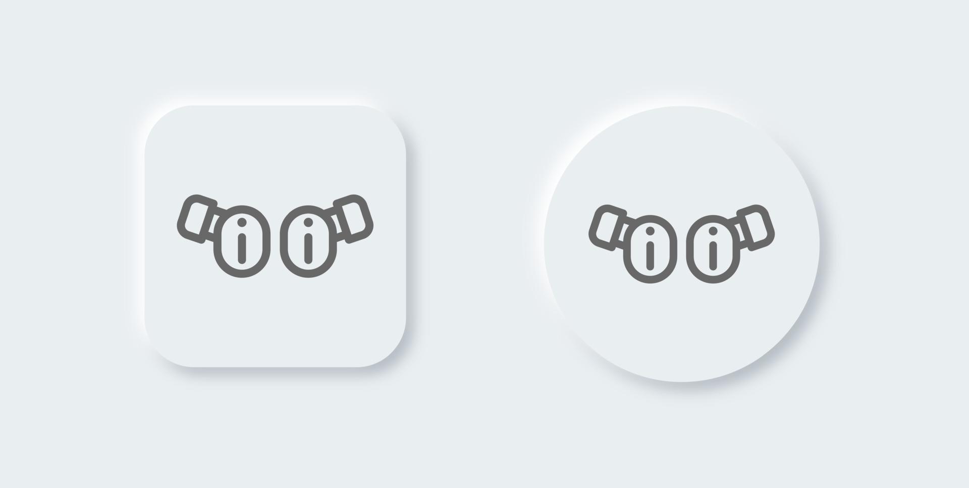 Earbuds line icon in neomorphic design style. Wireless earphones signs vector illustration.