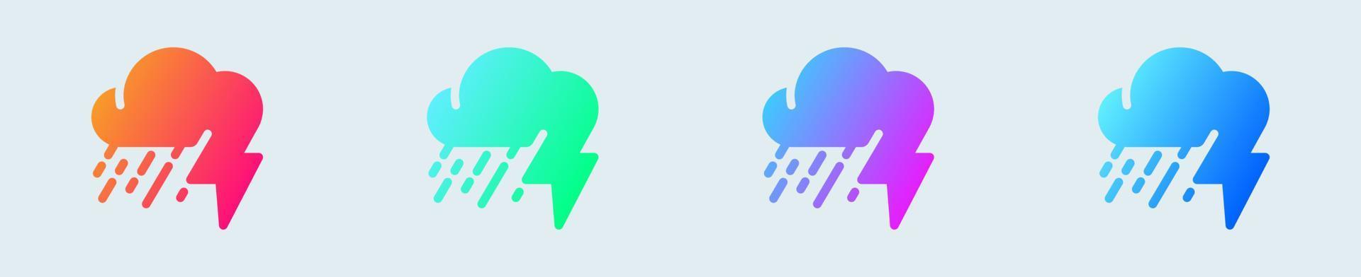 Thunderstorm solid icon in gradient colors. Weather signs vector illustration.