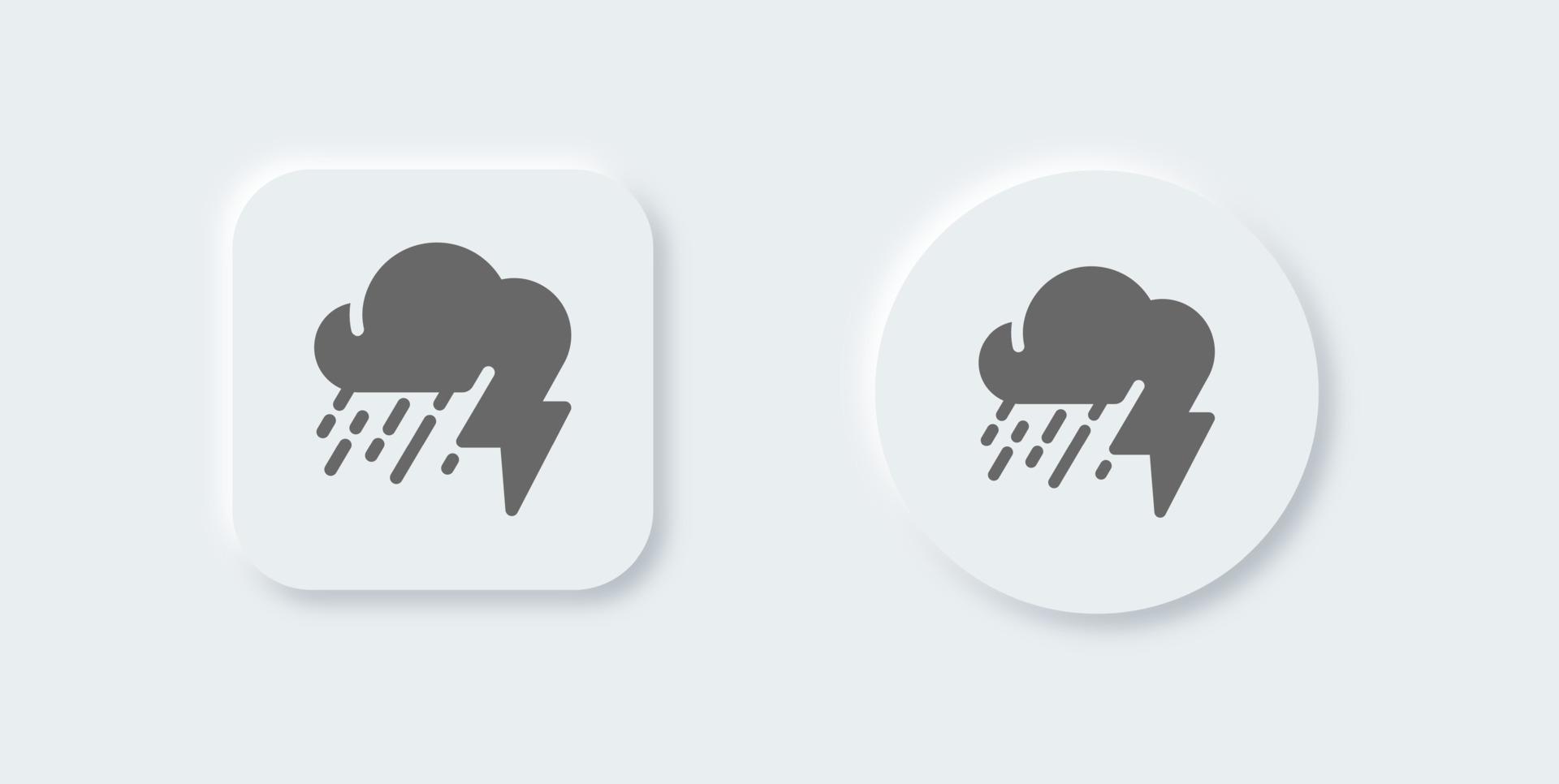 Thunderstorm solid icon in neomorphic design style. Weather signs vector illustration.