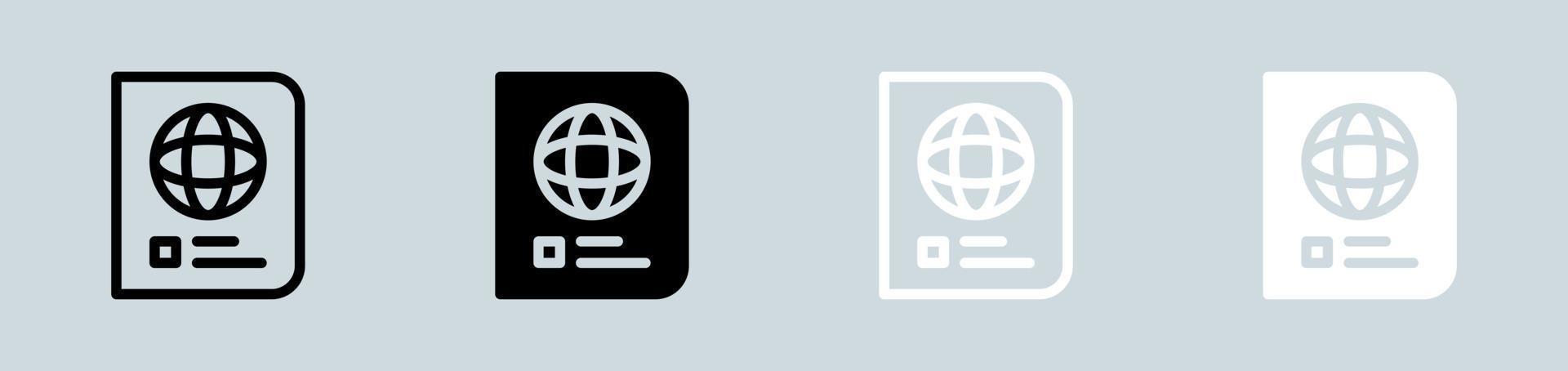pasaporte icono conjunto en negro y blanco. inmigración señales vector ilustración.
