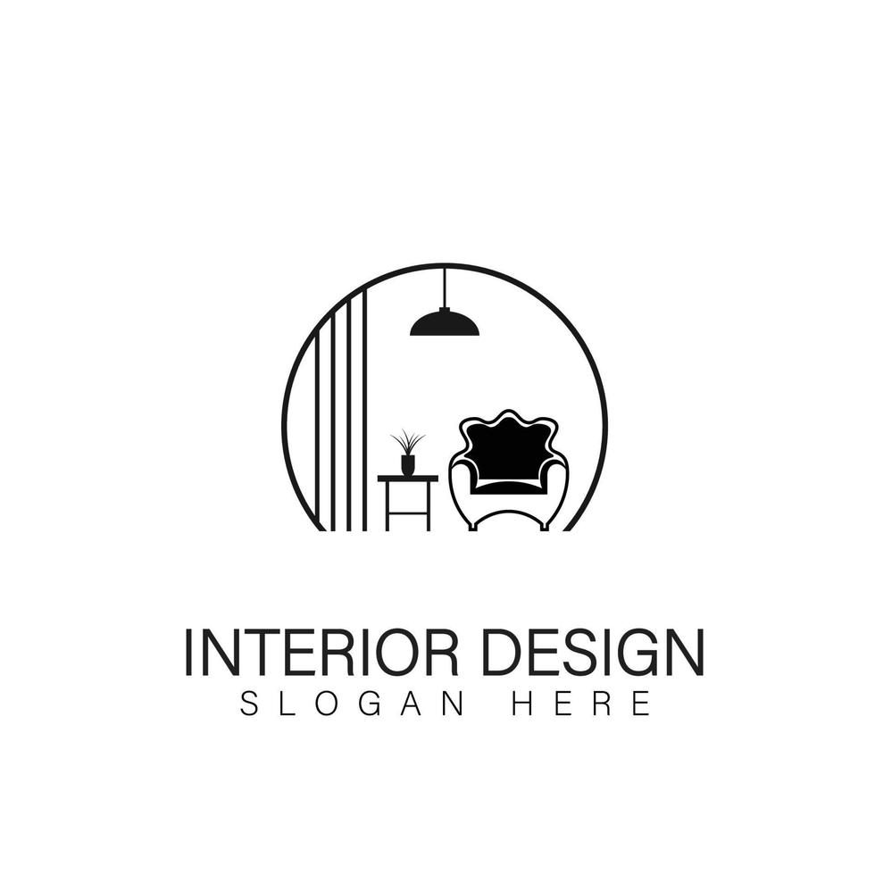 habitación interior, diseño del logotipo de la galería de muebles vector