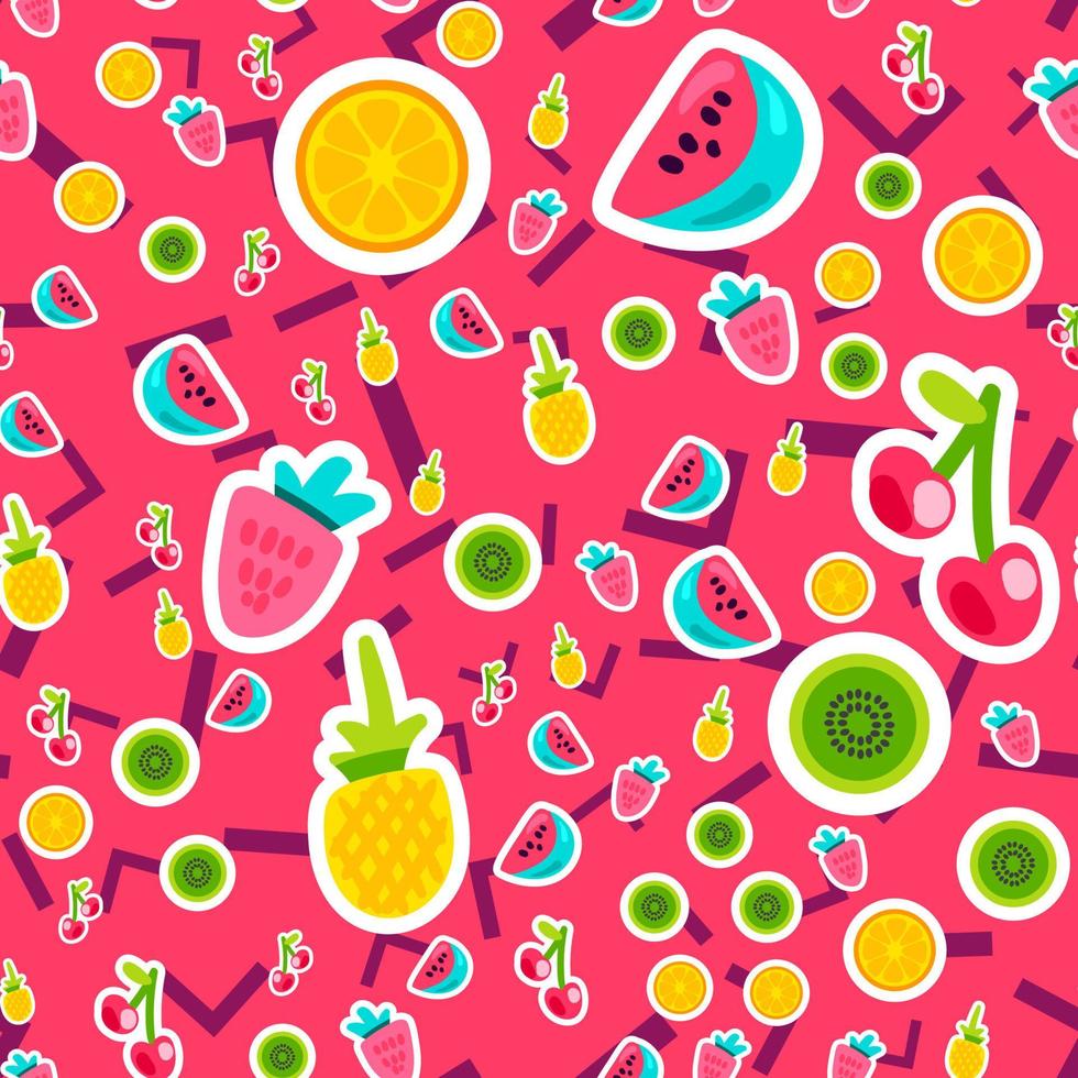 Color tropical fruits stickers seamless vector pattern