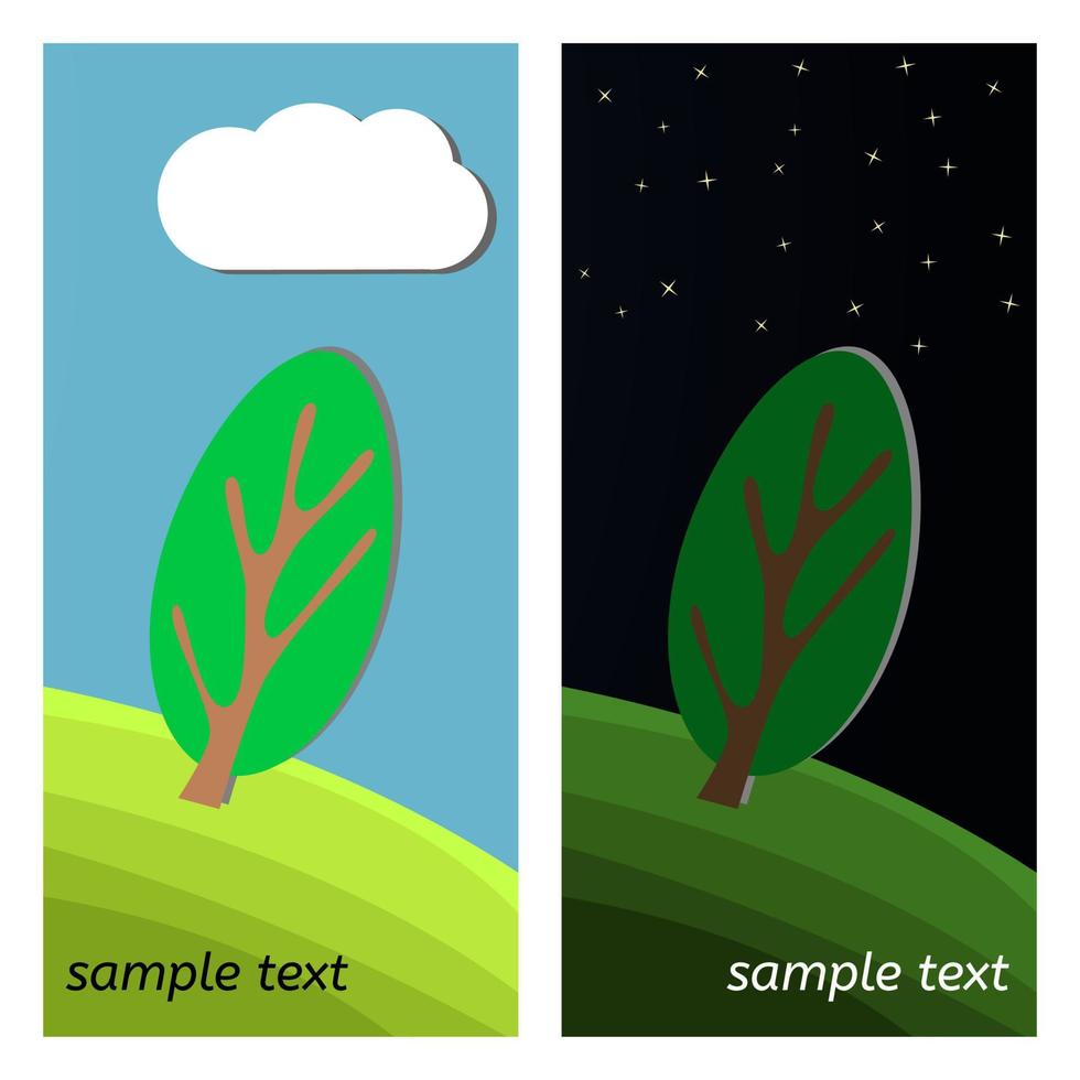 Lonely Tree. Day and Night on a Clearing in the Forest. vector