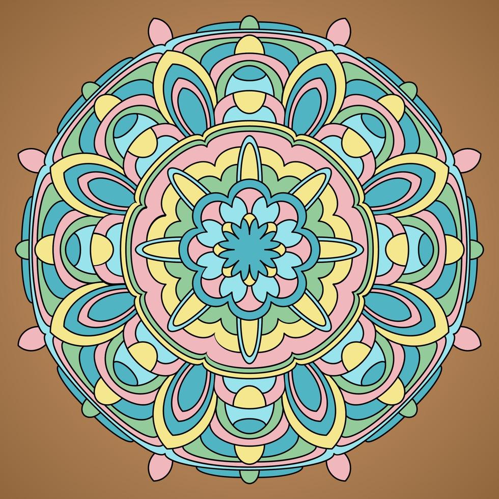 Multicolored Vector Mandala. Mandala vector for art, coloring book, zendoodle. Circle Abstract Object Isolated On Brown Background.