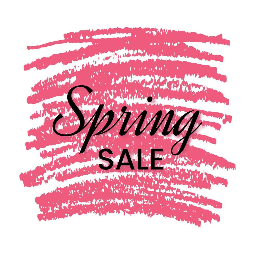 Spring Sale Banner on Red Scribble Smear. Hand drawn Pencil Scribble. Vector illustration.