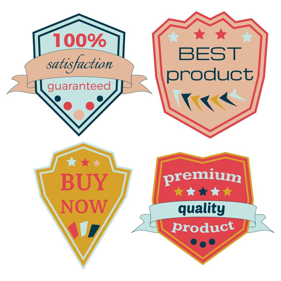 Set of Vector Badges with Ribbons. Web stickers and labels. Isolated vector illustration.