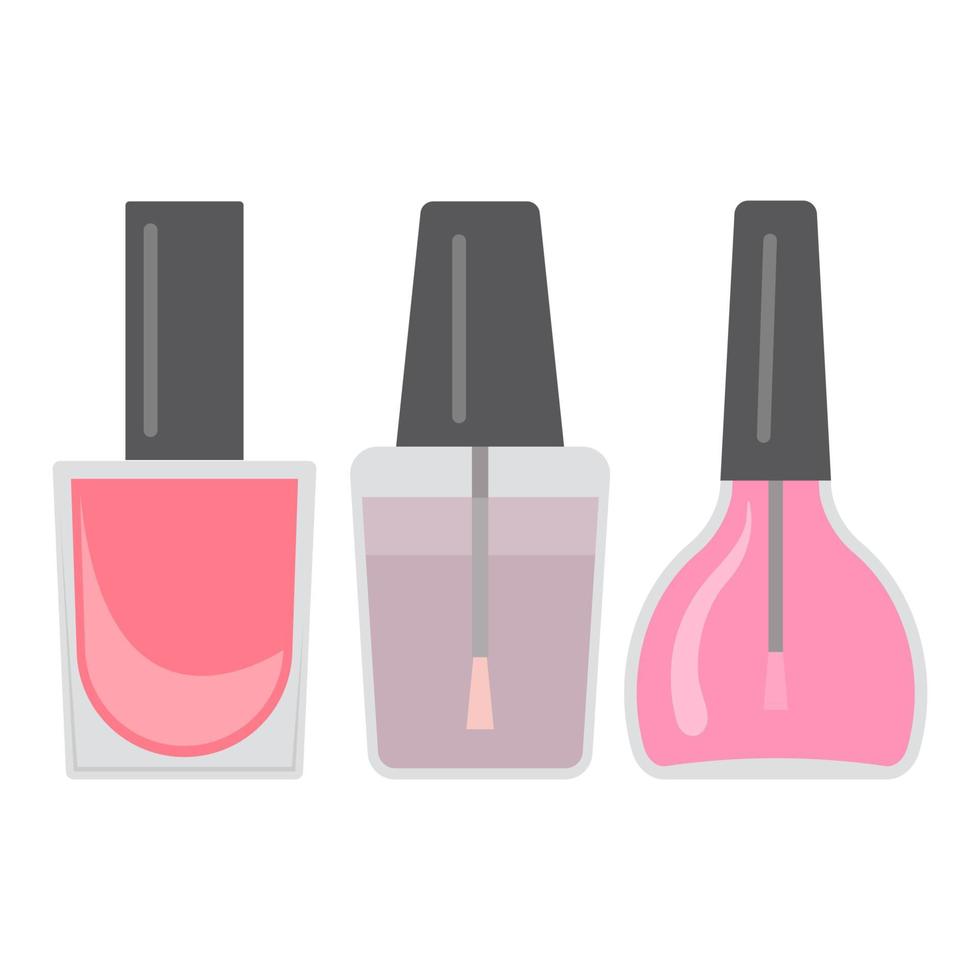 Set of three bright nail varnishes. Vector illustration.