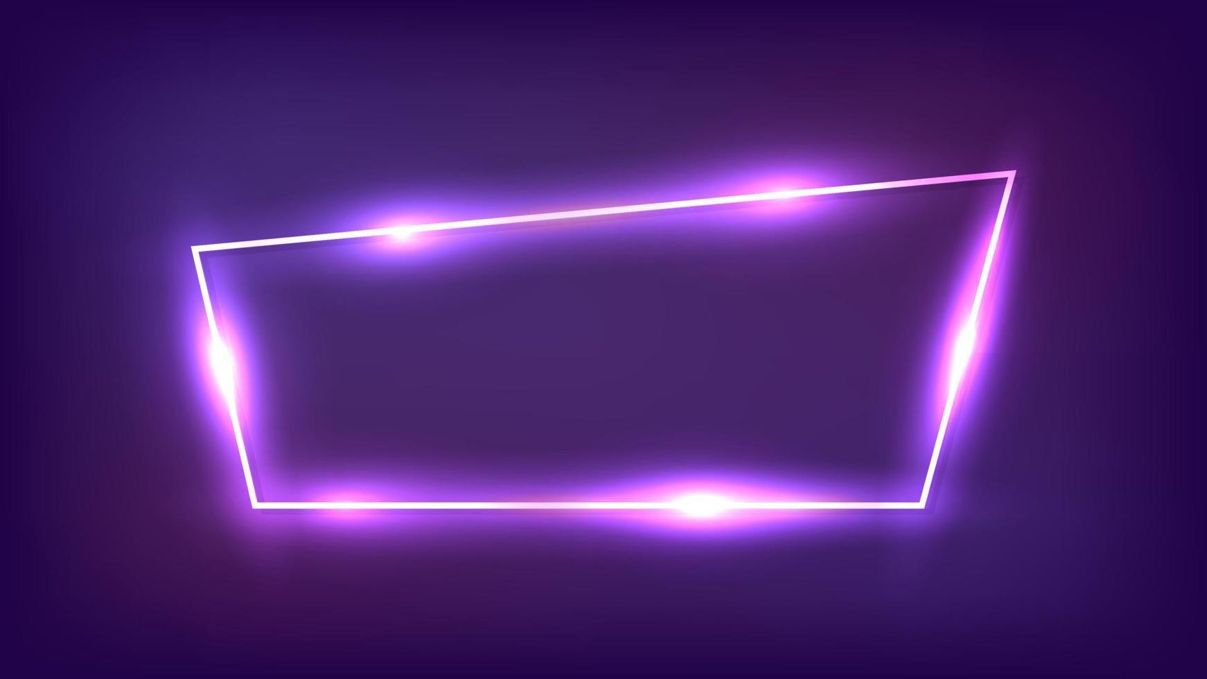 Neon frame with shining effects on dark background. Empty glowing techno backdrop. Vector illustration.
