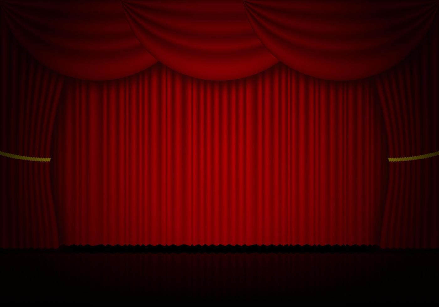 Red curtain opera, cinema or theater stage drapes. Spotlight on closed velvet curtains background. Vector illustration