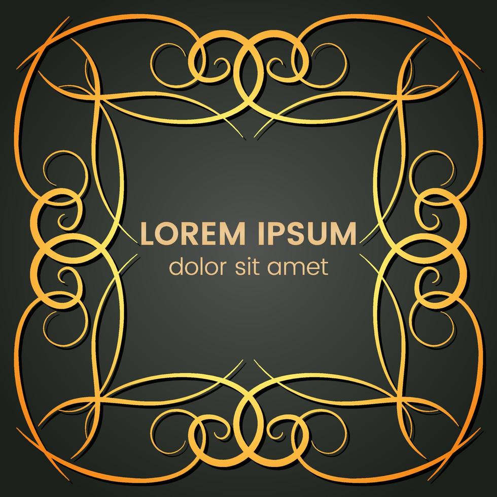 A square golden monogram element on a dark background. Vector illustration.