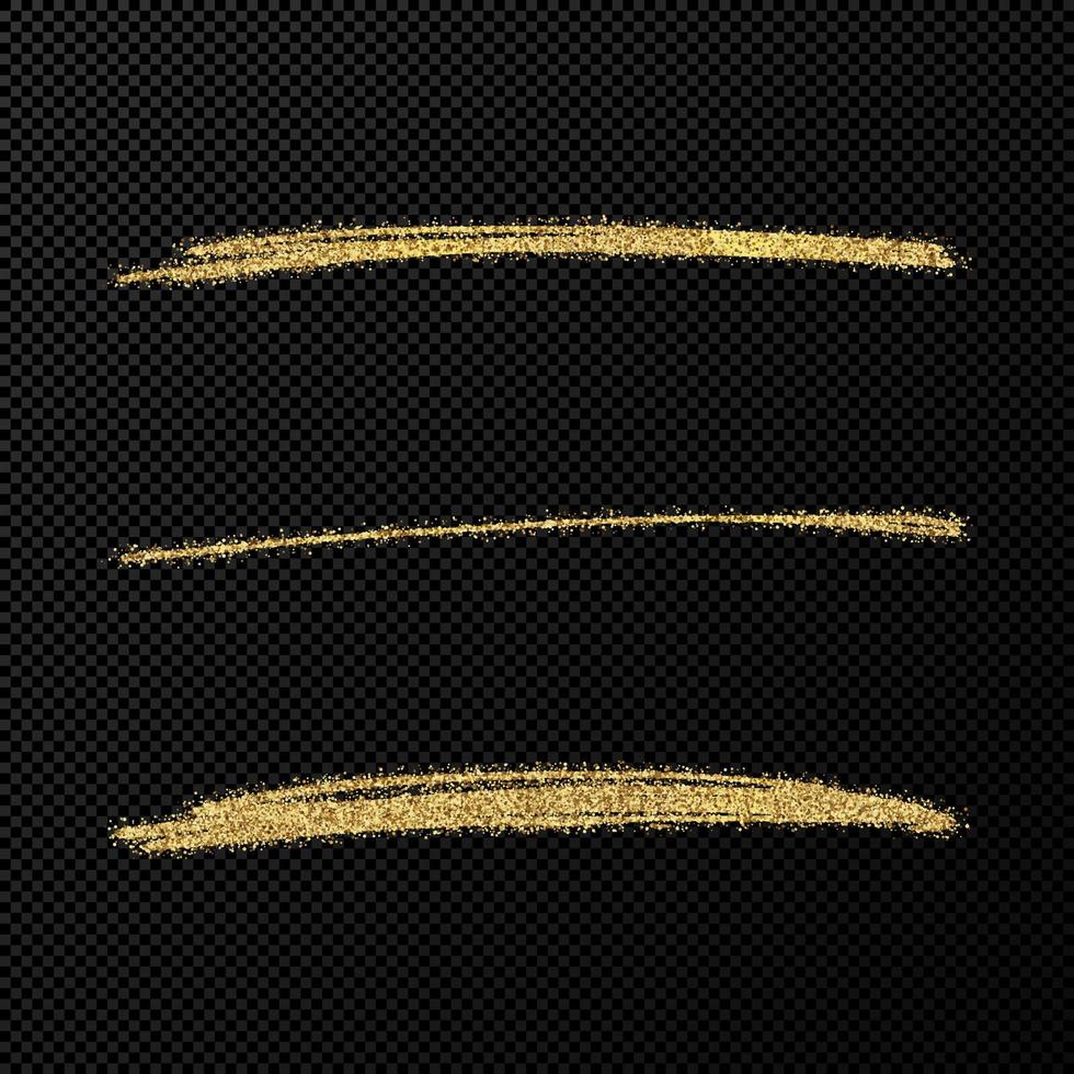 Abstract shiny confetti glittering waves. Set of three hand drawn brush golden strokes vector