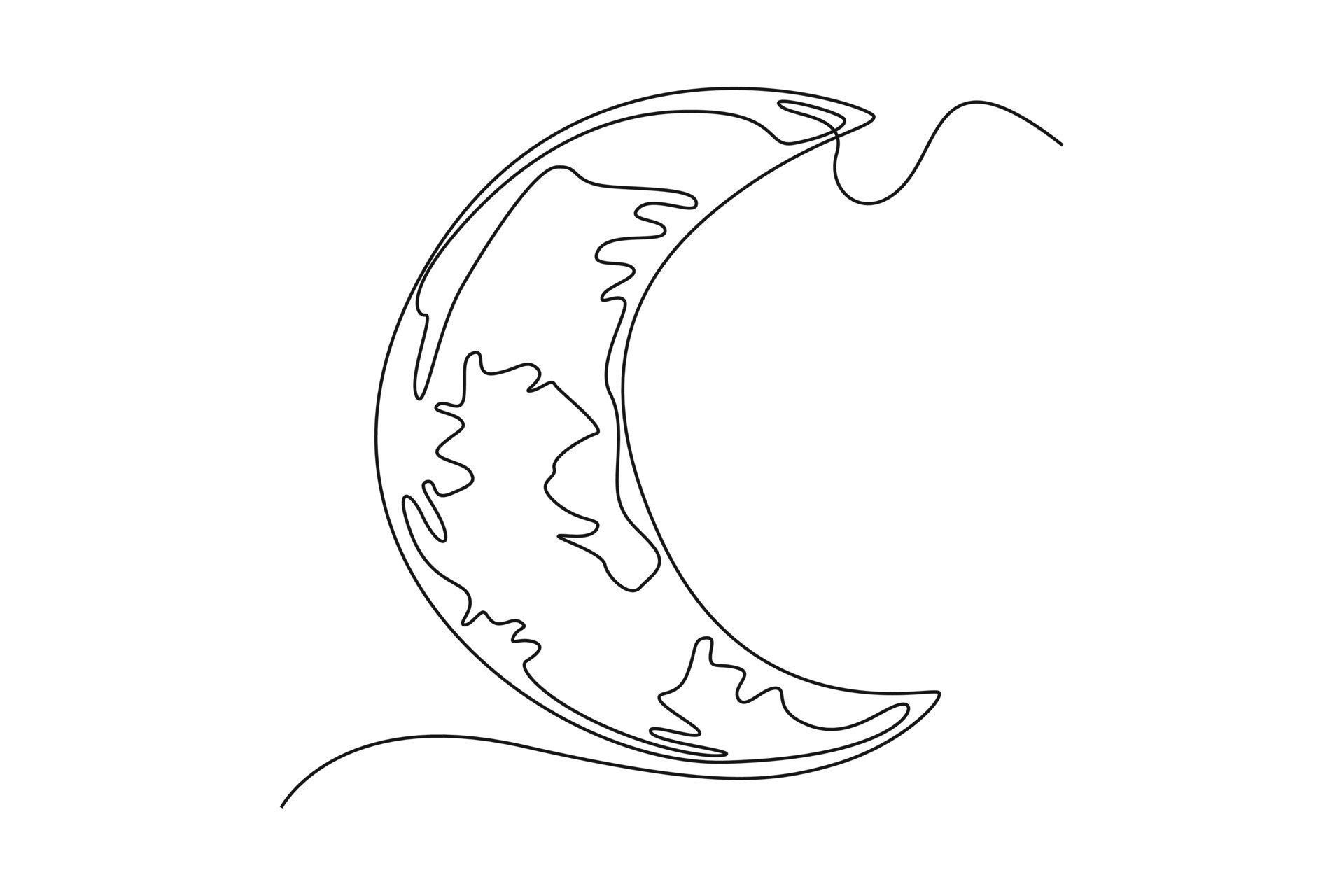 Continuous one line drawing crescent moon. Outer space concept. Single