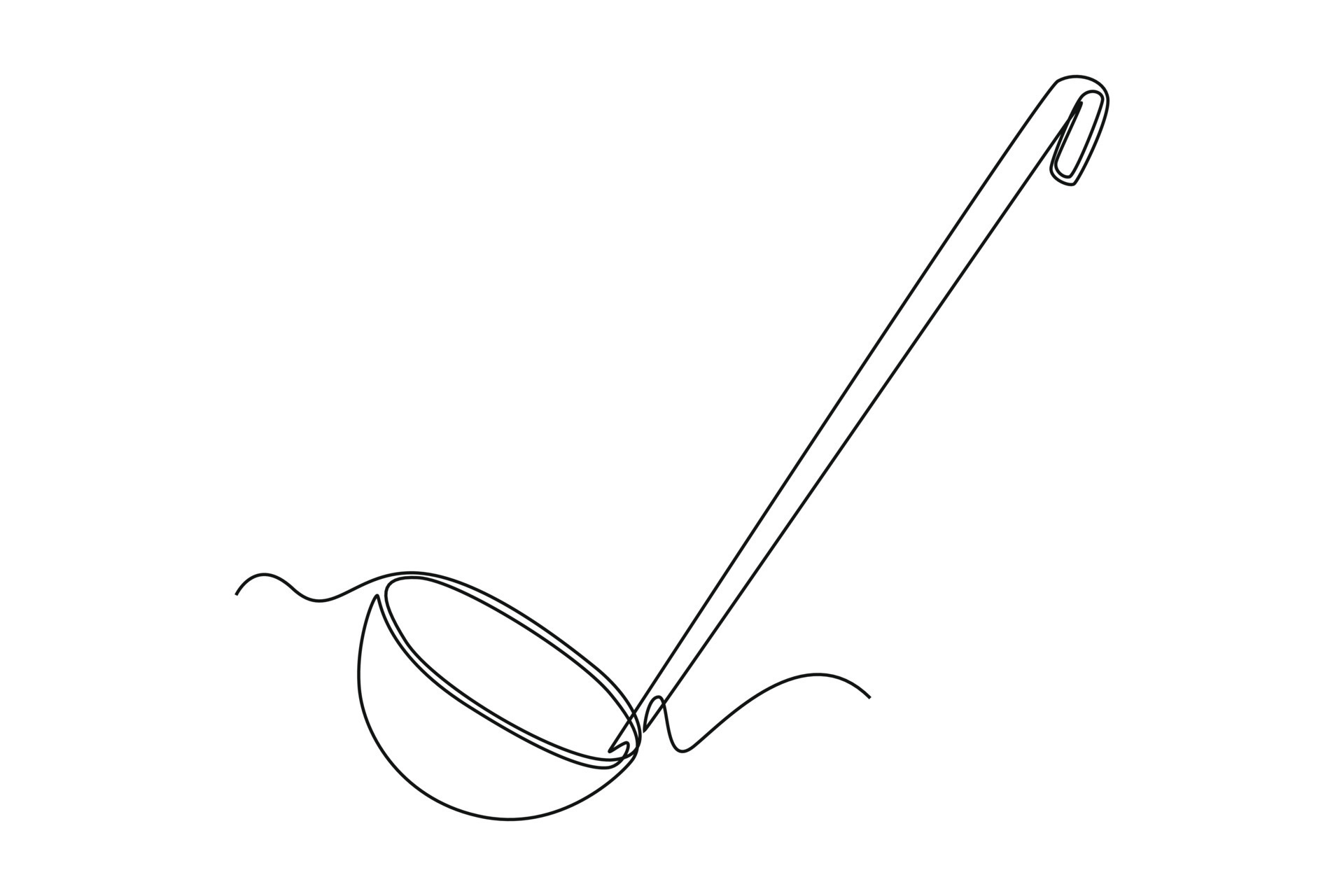 Single one line drawing Kitchen ladle. Cooking utensil concept