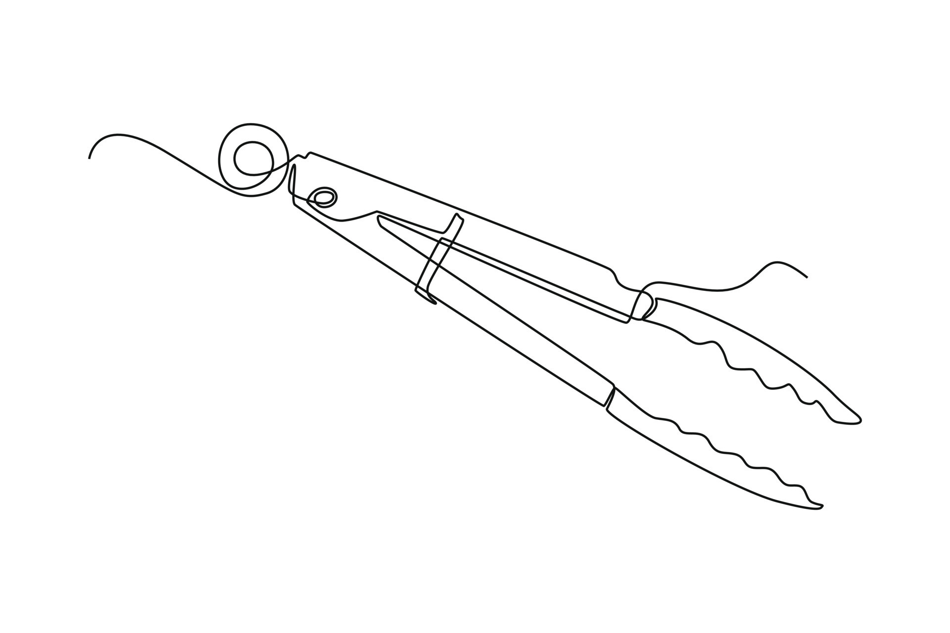 Single one line drawing fried tongs. Cooking utensil concept