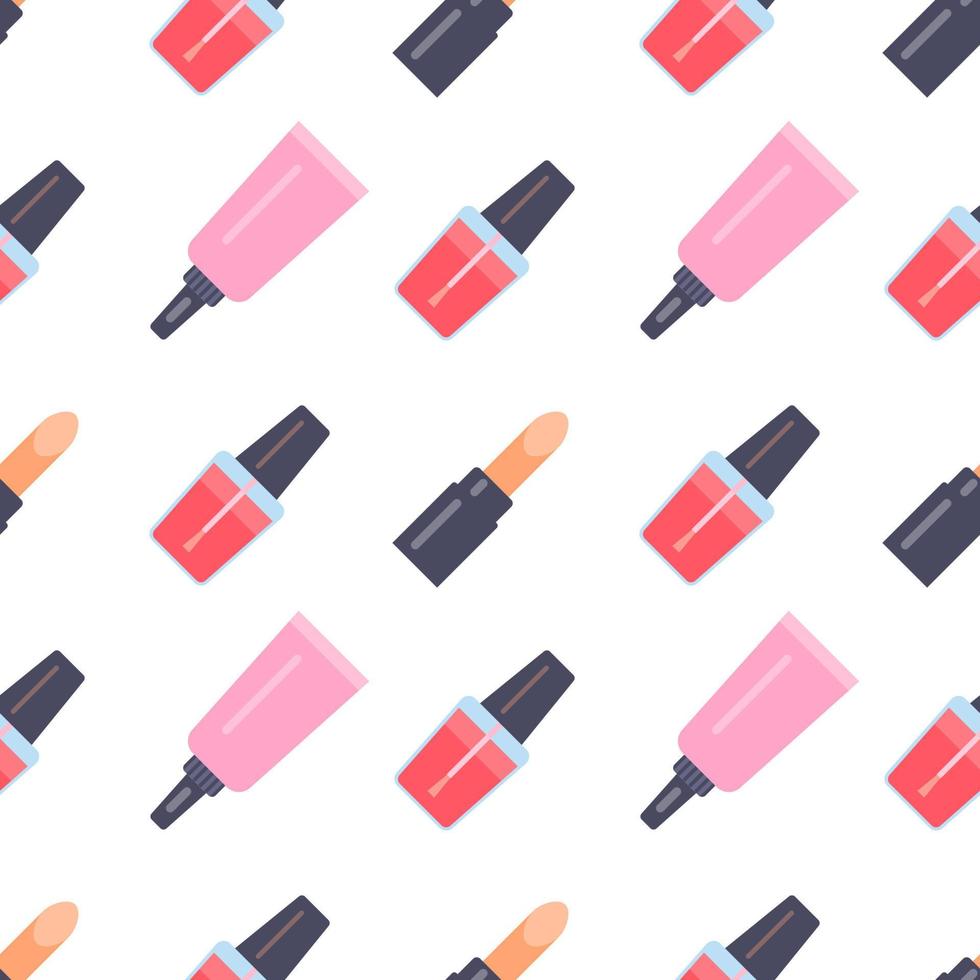 Seamless pattern with makeup items in flat style. Vector illustration.