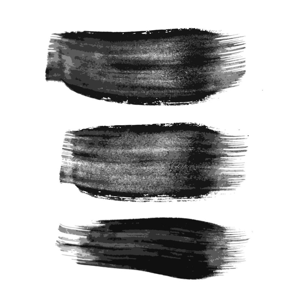 Set of three black brush strokes. Hand drawn ink spots isolated on white background. Vector illustration