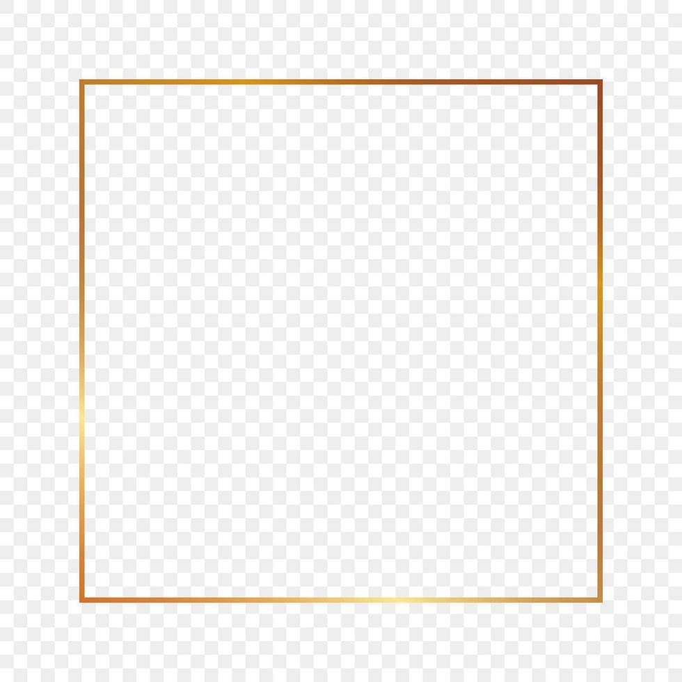 Gold glowing square frame isolated on transparent background. Shiny frame with glowing effects. Vector illustration.
