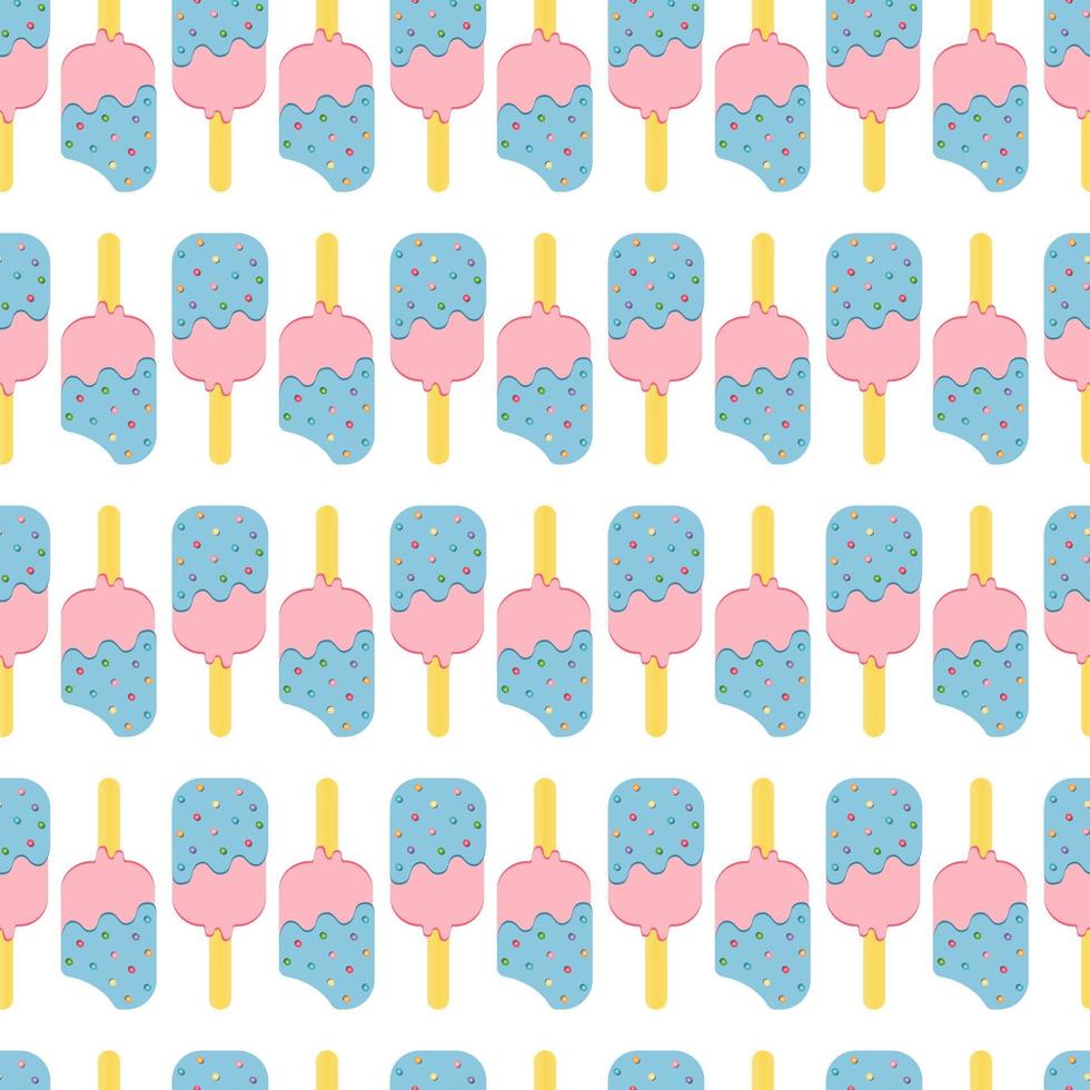 Seamless Colorful Ice Cream Pattern. Ice Cream Dessert on a Wooden Stick. Vector illustration.