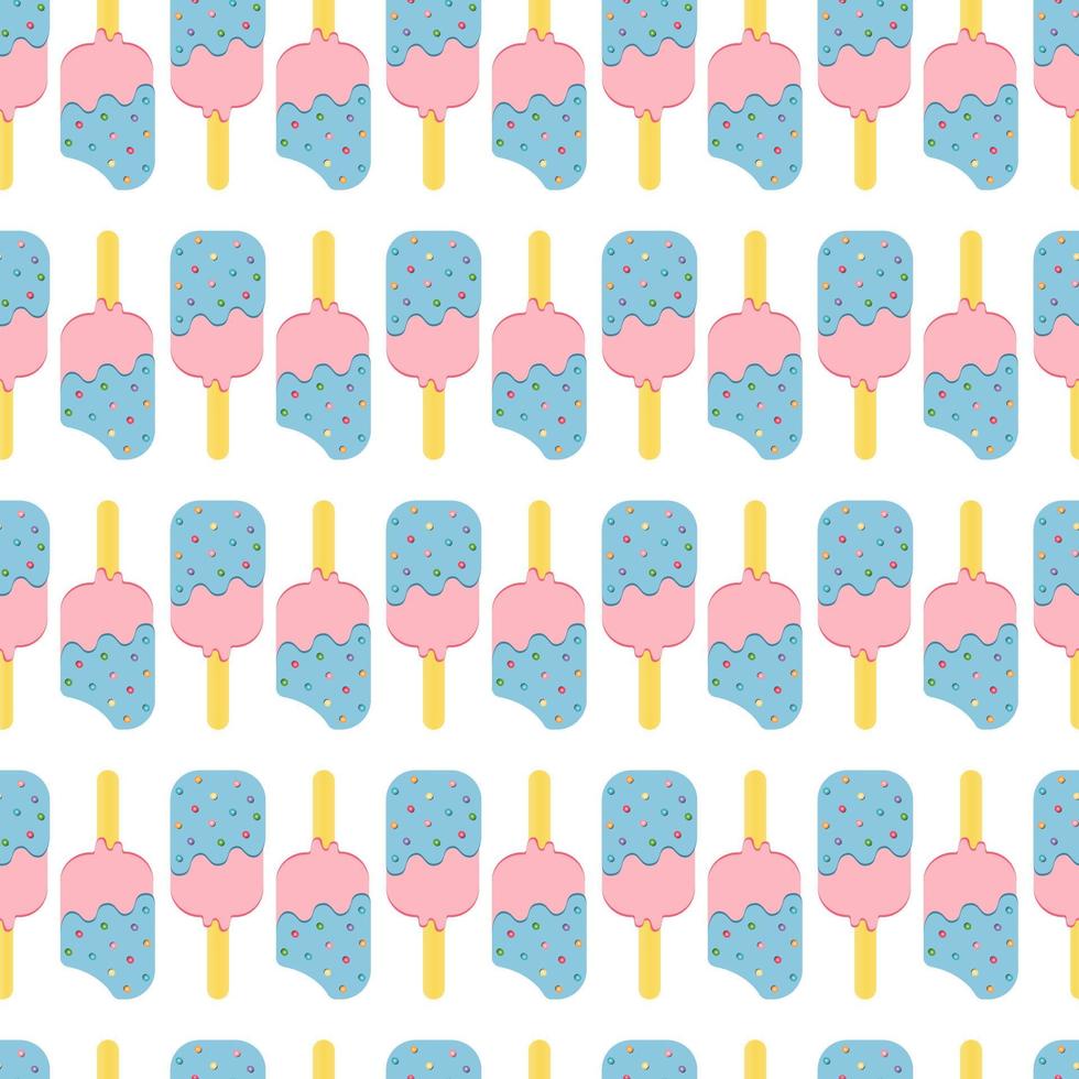 Seamless Colorful Ice Cream Pattern. Ice Cream Dessert on a Wooden Stick. Vector illustration.