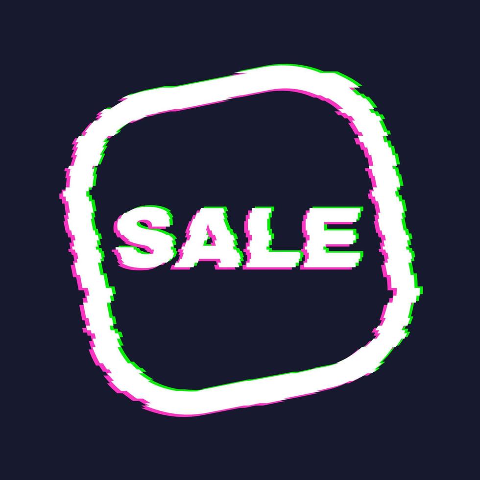 Distorted glitch sale banner with error effect on the edges and in text. Vector illustration.