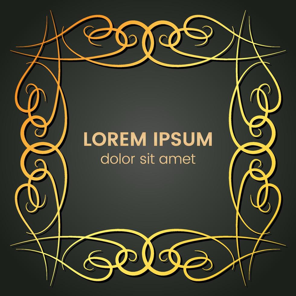 A square golden monogram element on a dark background. Vector illustration.