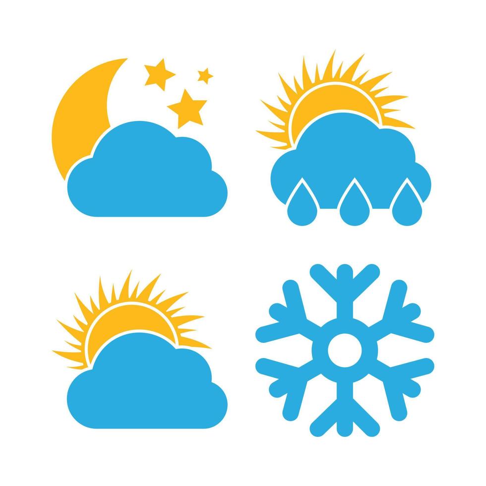 Set of four Weather Icons. Multicolored icons for different weather conditions. Vector illustration.