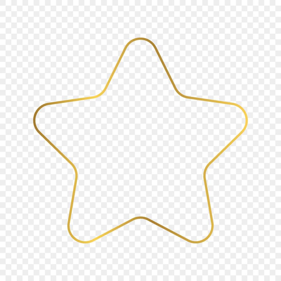 Gold glowing rounded star shape frame isolated on transparent background. Shiny frame with glowing effects. Vector illustration.