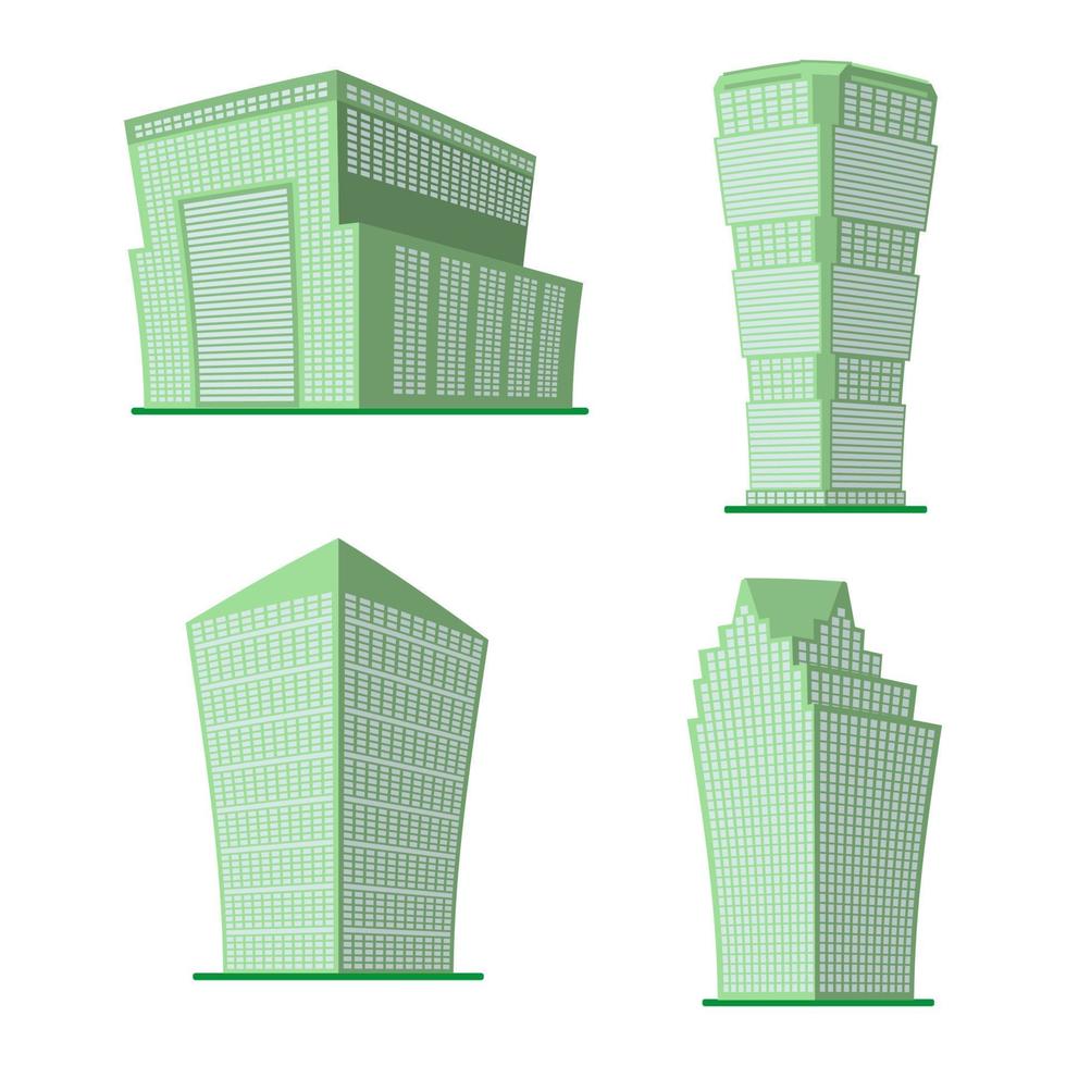 conjunto de cuatro edificios modernos de gran altura sobre un fondo blanco. vista del edificio desde abajo. ilustración vectorial isométrica. vector