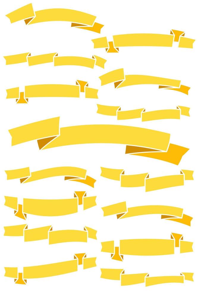 Set of fifteen yellow cartoon ribbons and banners for web design. Great design element isolated on white background. Vector illustration.