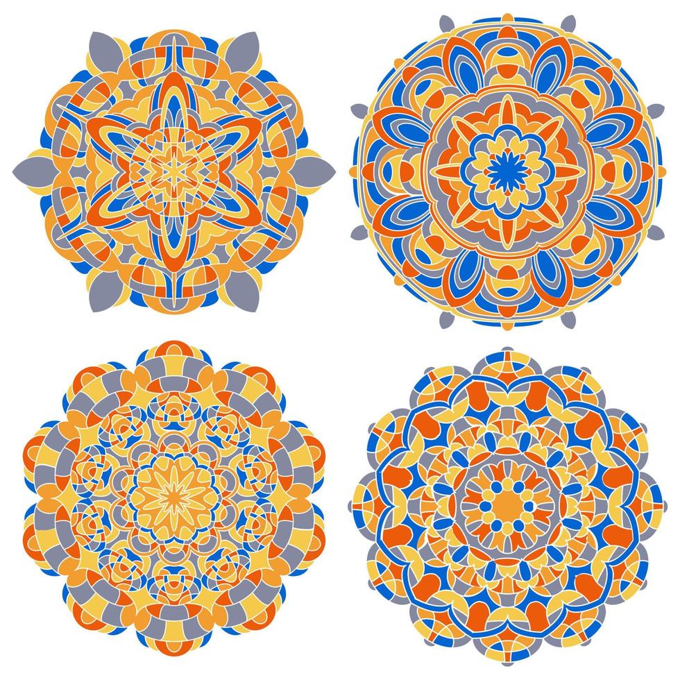 Set of Multicolored Vector Mandala. Mandala vector for art, coloring book, zendoodle. Circle Abstract Object Isolated On White Background.